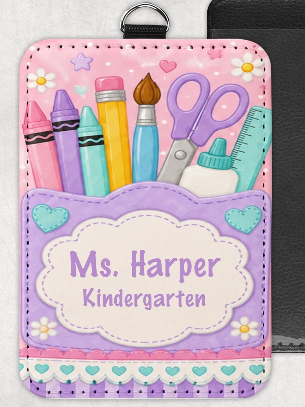 Custom made Teacher ID Holder with Black Lanyard